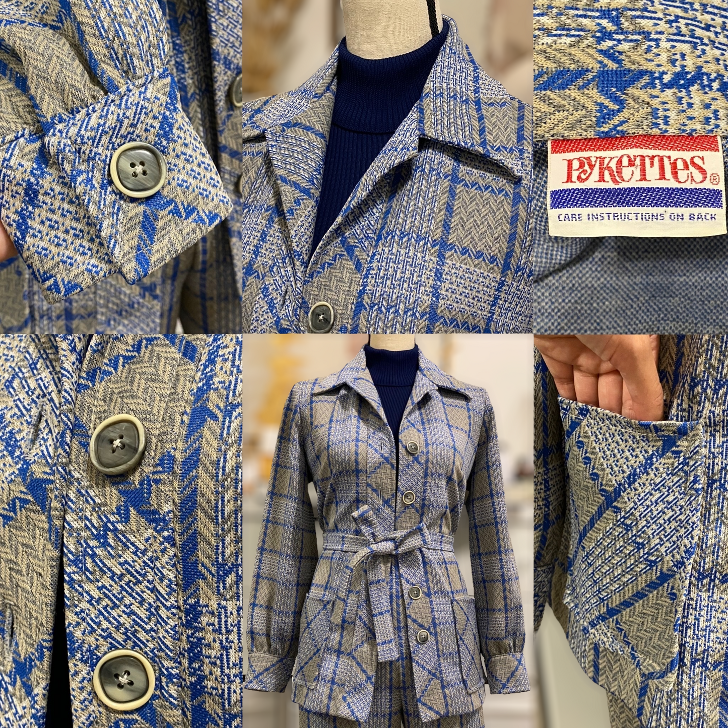 70s 3PC Muted Plaid Pantsuit (S-M, 28”-30” Waist) Bootcut