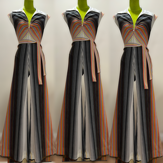 60s-70s Multicolor, Striped Jumpsuit (XS, 24"-26" Waist)