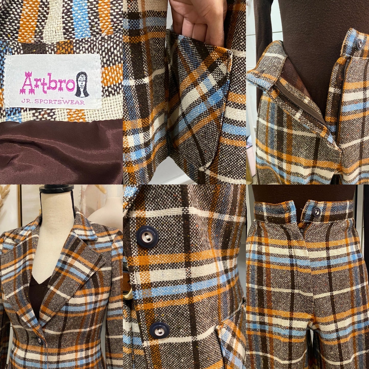 70s Fall Plaid 2PC Pantsuit (XS, 24” waist)