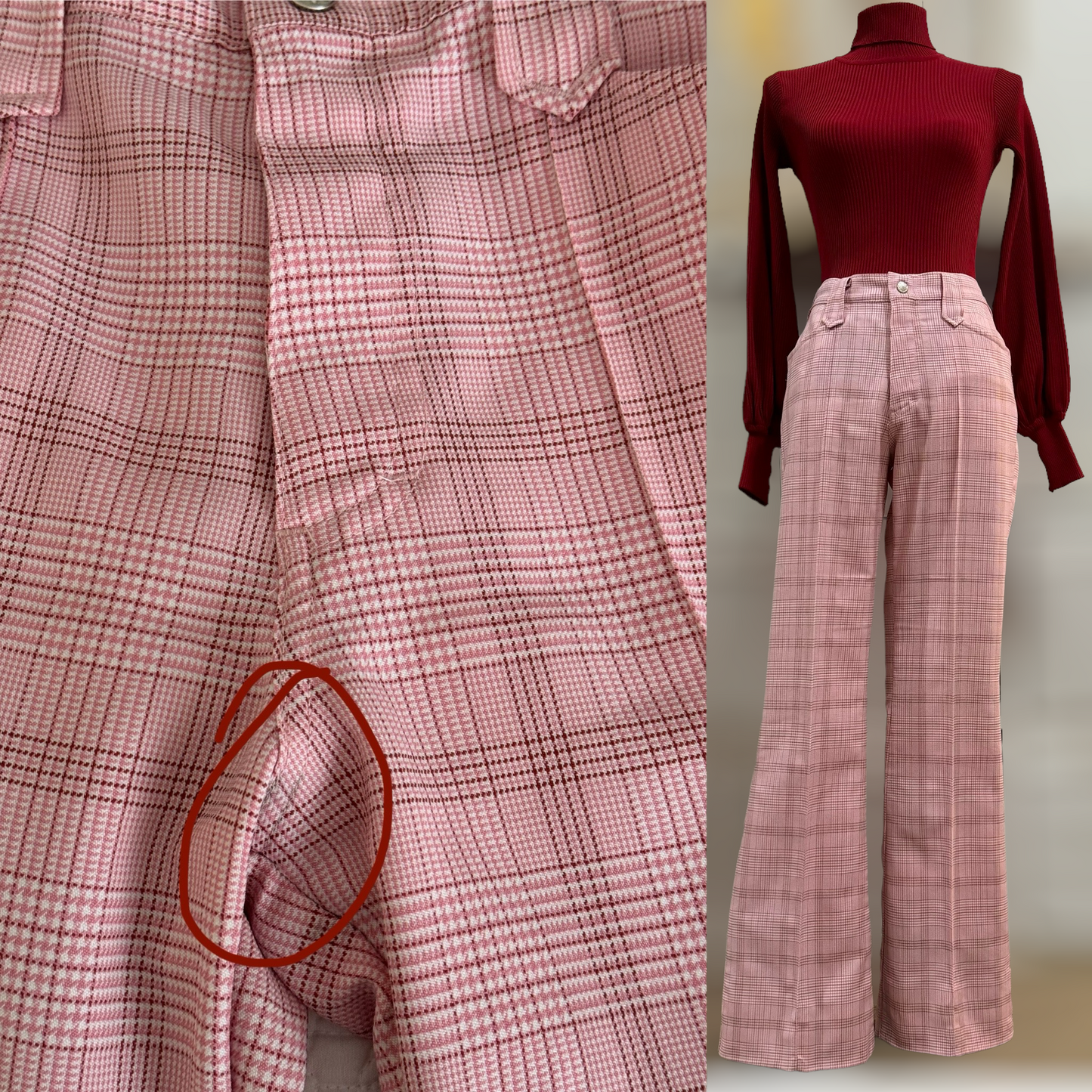 70s Western Plaid 2PC Pantsuit (S/M, 28”-29” waist)