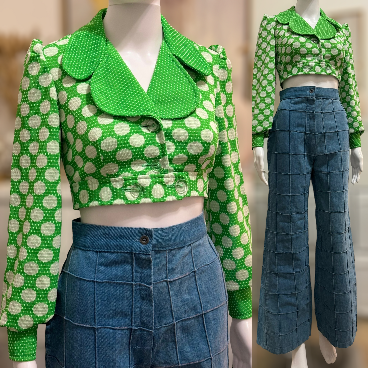 70S Big Polka Dot Cropped Jacket w/ Oversized Collar (XS)