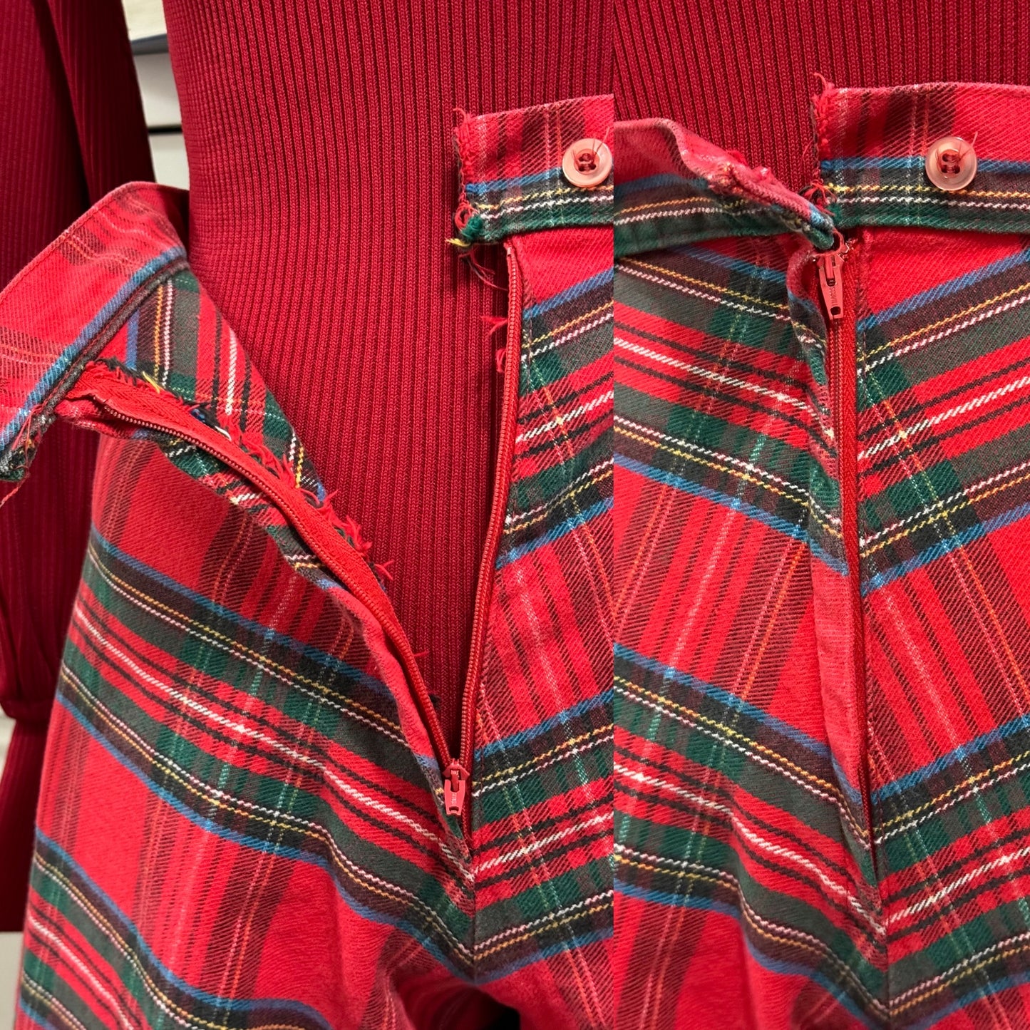 60s-70s Plaid, Cotton Palazzo Pants (XS, 25” waist)