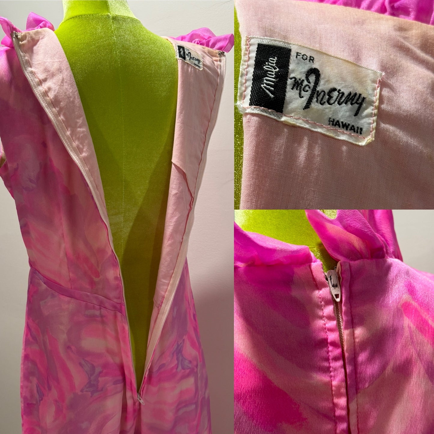 60s-70s Watercolor Palazzo Jumpsuit (S-M, 30" Empire Waist)