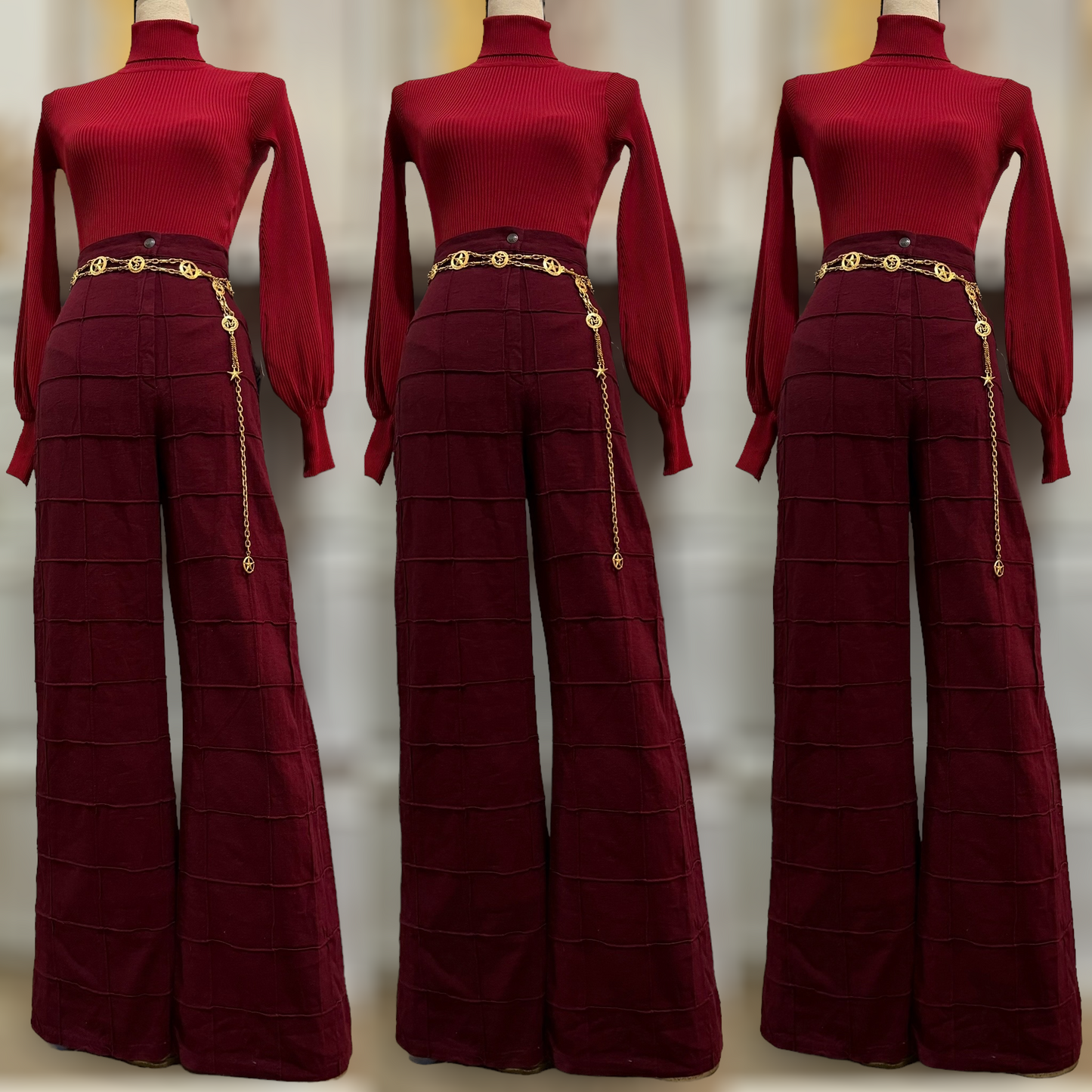 70s Windowpane Cotton Midrise Pants (S, 26" Waist)