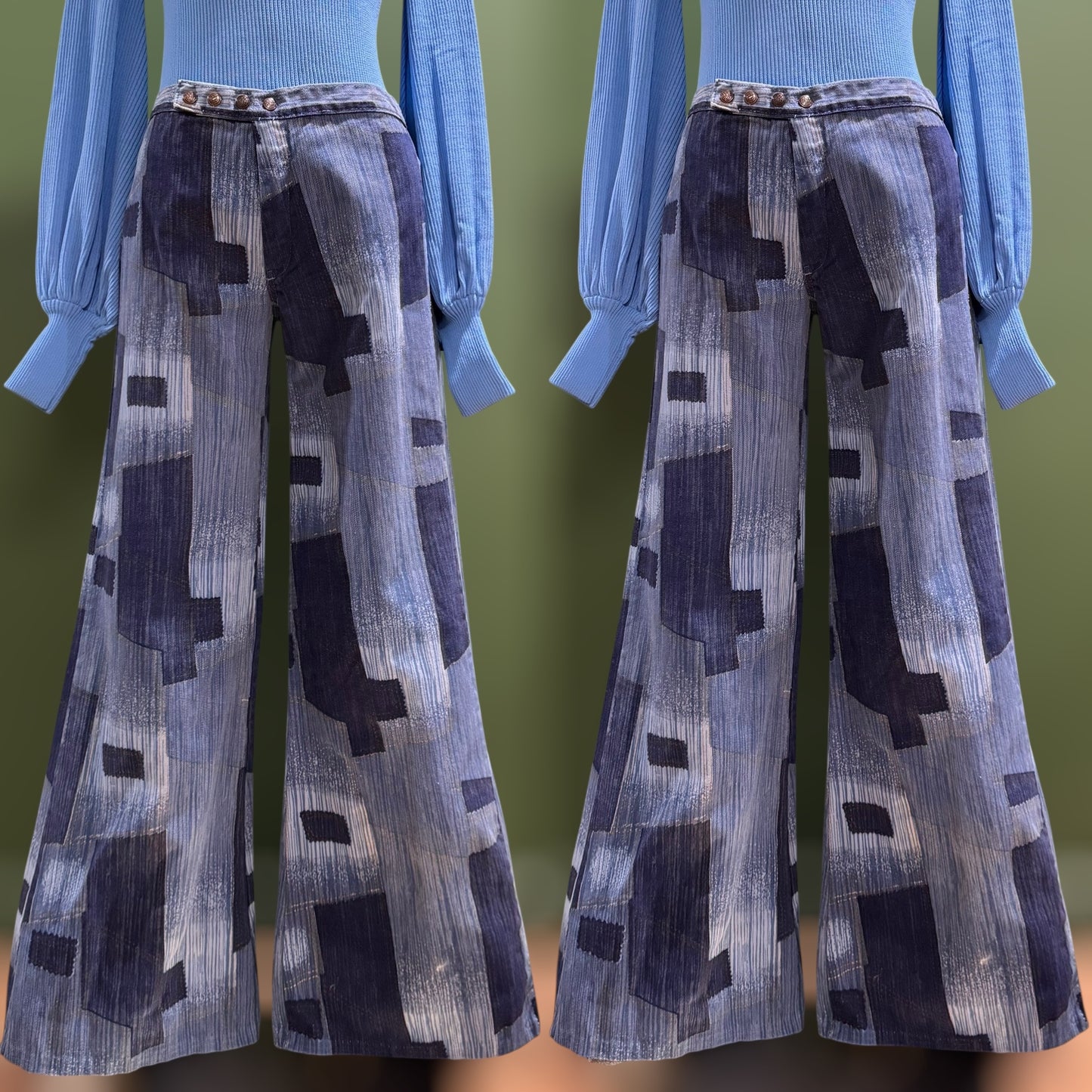 70s patchwork print Low Rise Pants (S/M, 30” waist)
