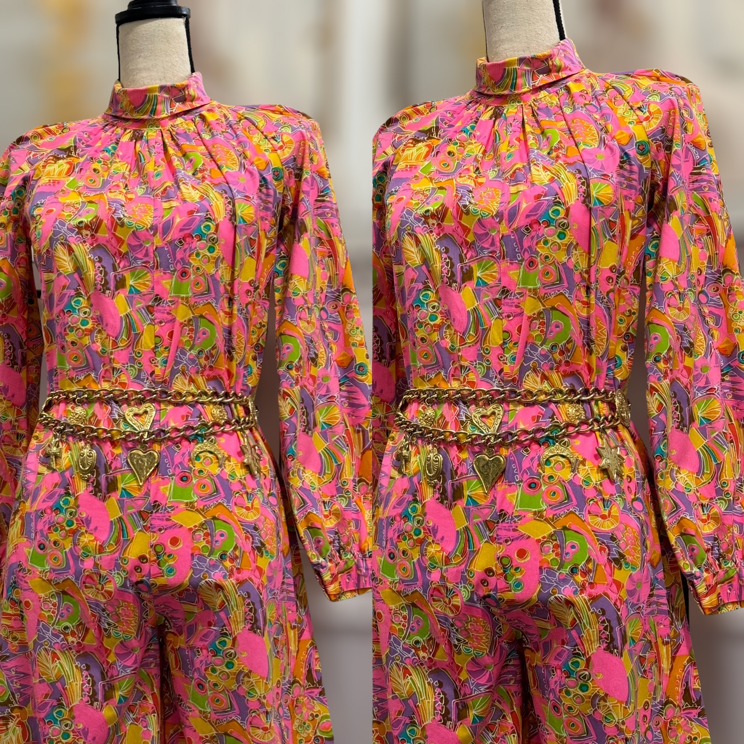 70s Funky & Psychedelic Wide Leg Palazzo Jumpsuit (S, 34" Bust)