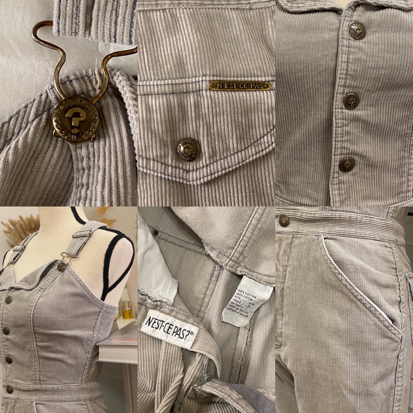70s-80s Sweetheart Corduroy, Straight Leg Jumpsuit (S, 26” Waist)