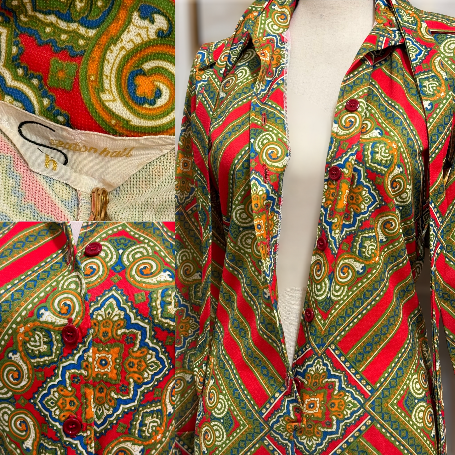 60s-70s Psychedelic Abstract Wide Leg Jumpsuit (S)