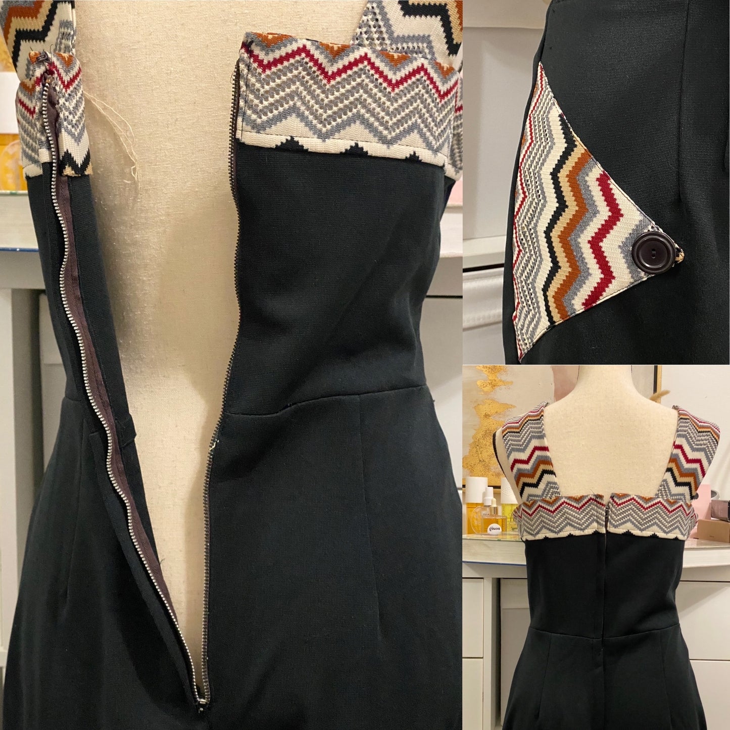 70s Chevron Knit Bell Bottom Jumpsuit (M-L, 30"-34" Waist)