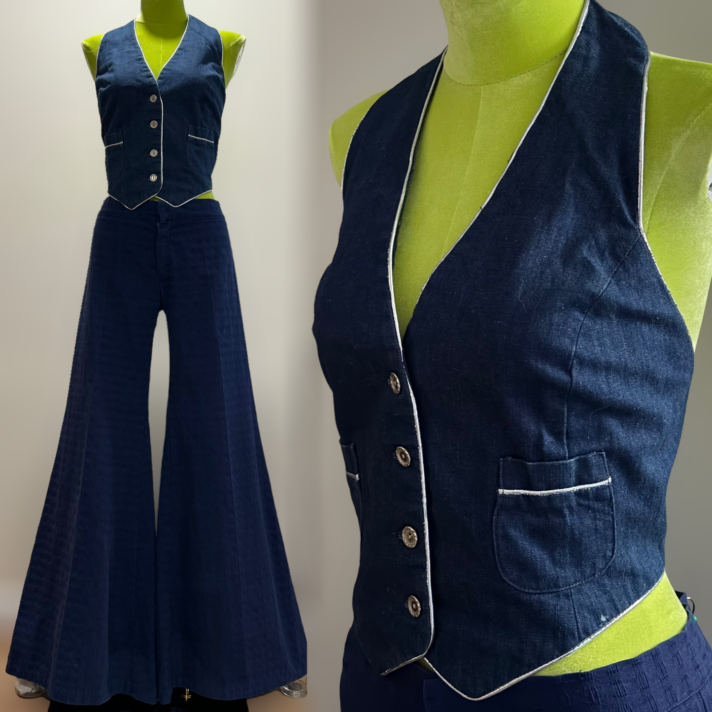 70S Denim Cotton Halter Top (S)