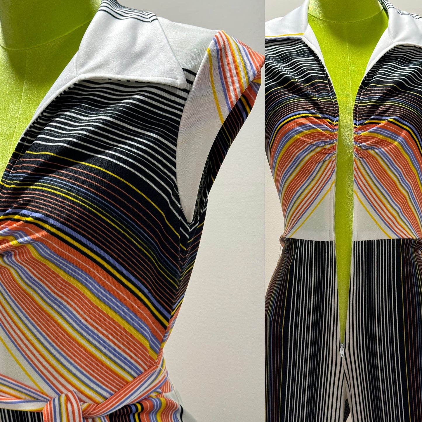 60s-70s Multicolor, Striped Jumpsuit (XS, 24"-26" Waist)
