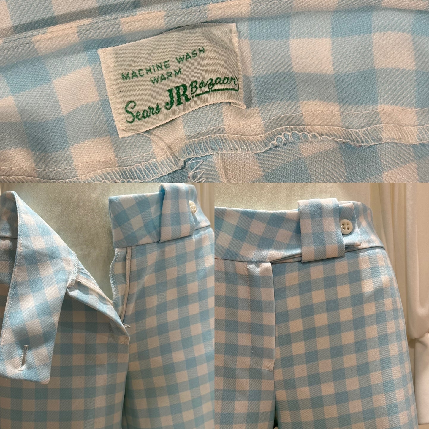 70s Gingham, Low Rise Bell Bottom Pants (M, 33" Waist)