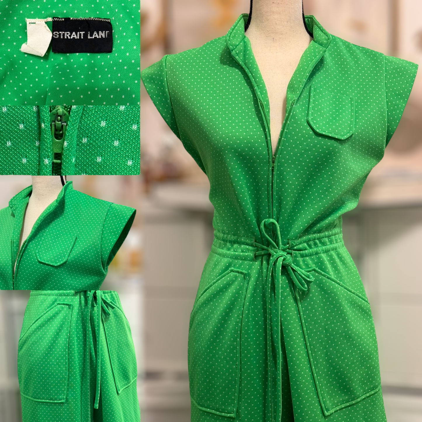 70s Swiss Dot, Zipper Front Wide Leg Jumpsuit (M, 31"-33" Waist)