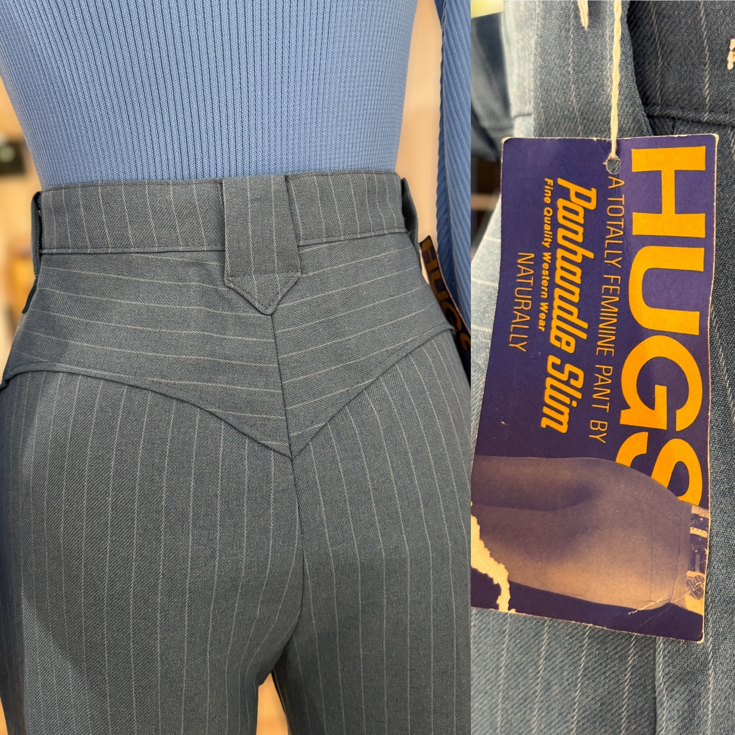 70s Pinstripe High Rise,Bell Bottom Flare (S-M, 27”-28” waist) deadstock