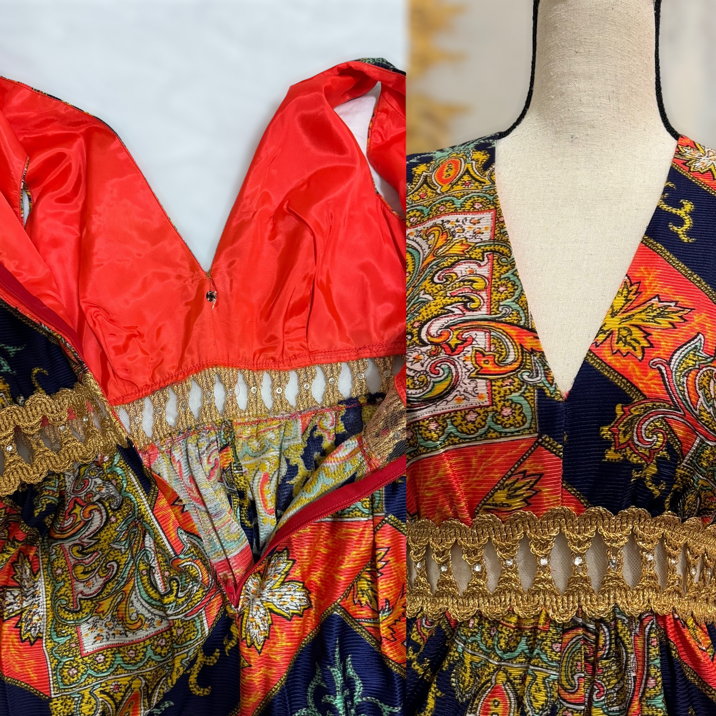 60s-70s Psychedelic Palazzo Jumpsuit (M, 28” waist)