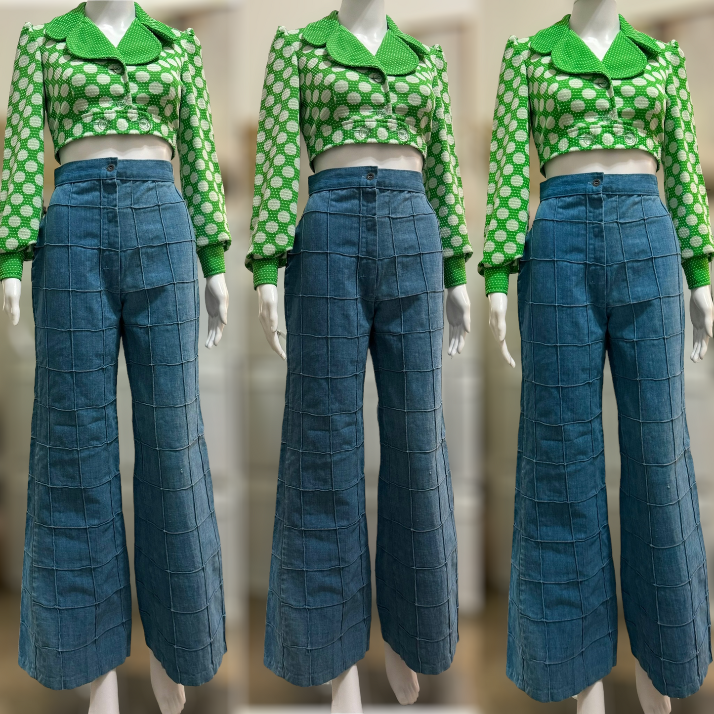 70S Big Polka Dot Cropped Jacket w/ Oversized Collar (XS)