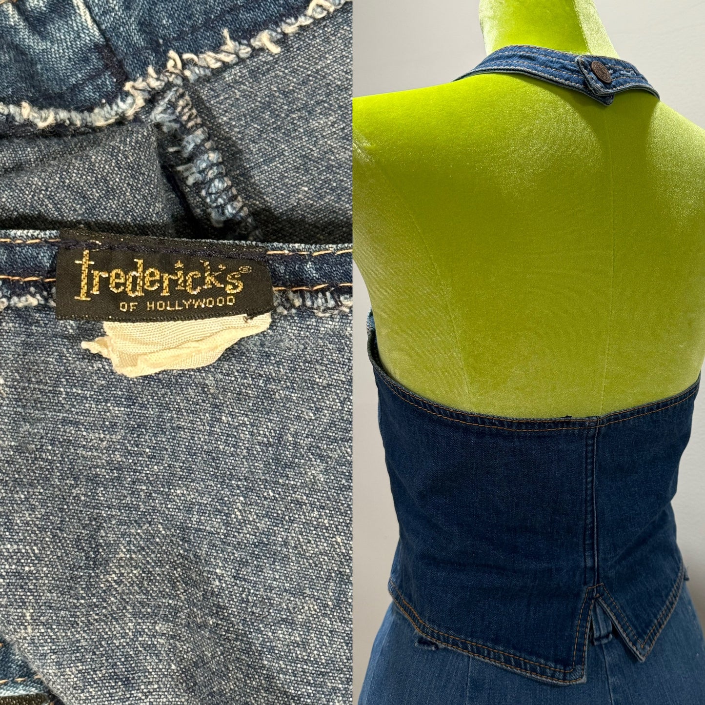 70s Rare Denim, Zipper Front Halter Top (S, 32" Bust)