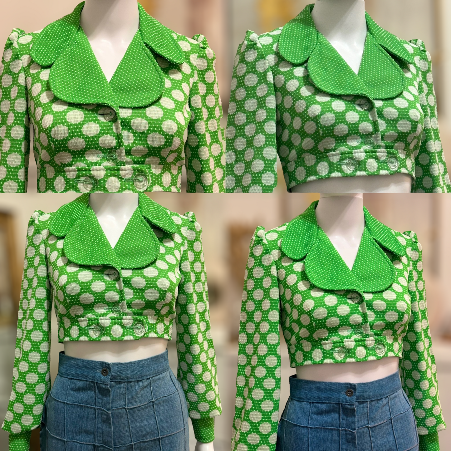 70S Big Polka Dot Cropped Jacket w/ Oversized Collar (XS)