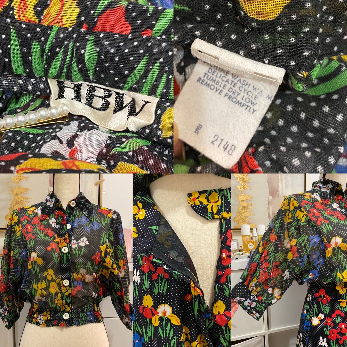 70s Floral, Cotton 2PC Palazzo Pant Set (XS, 24” Waist)