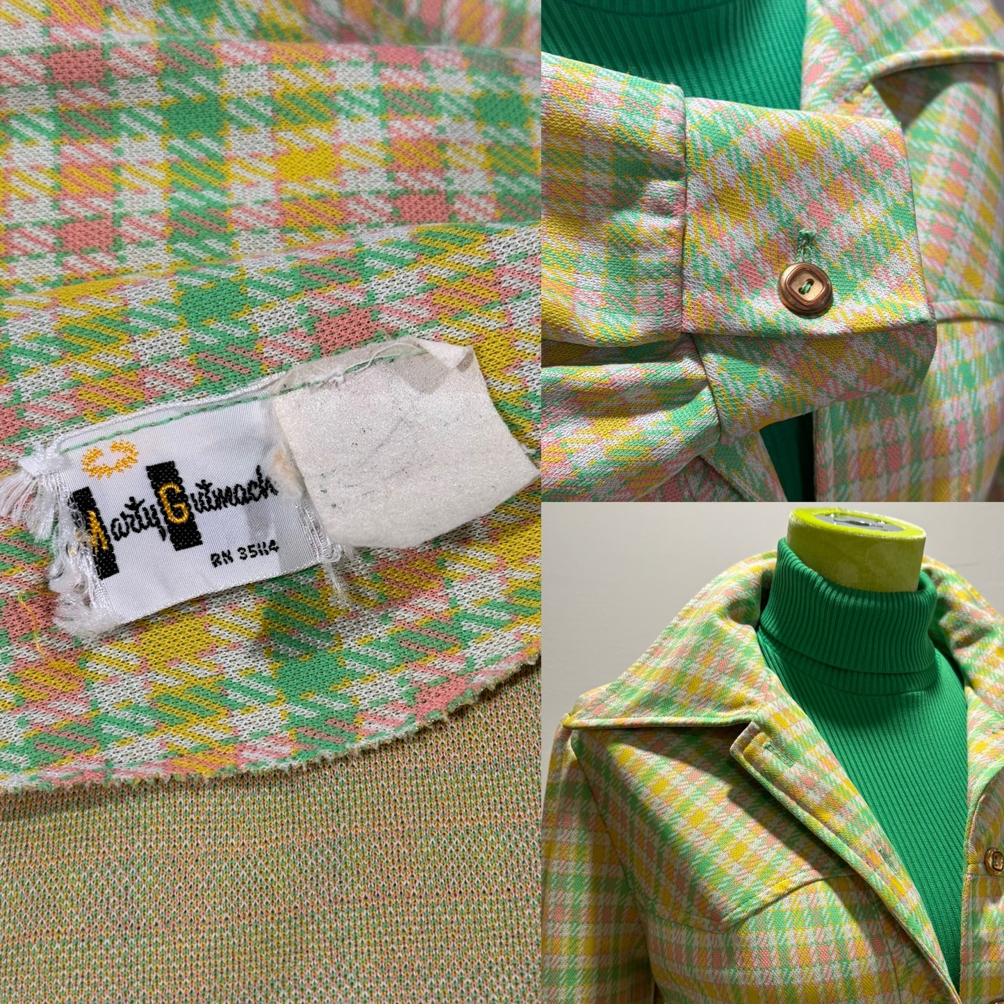 70s 2pc Pastel Geometric Wide Leg Leisure Suit (XL, 33"-40" Waist)
