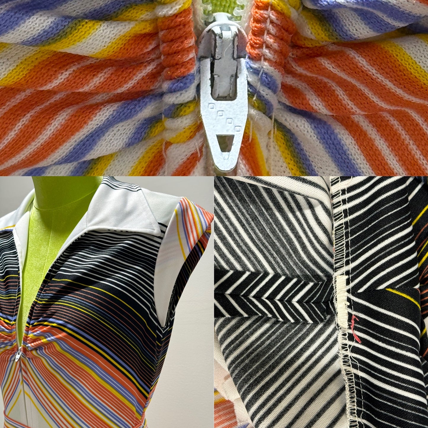 60s-70s Multicolor, Striped Jumpsuit (XS, 24"-26" Waist)
