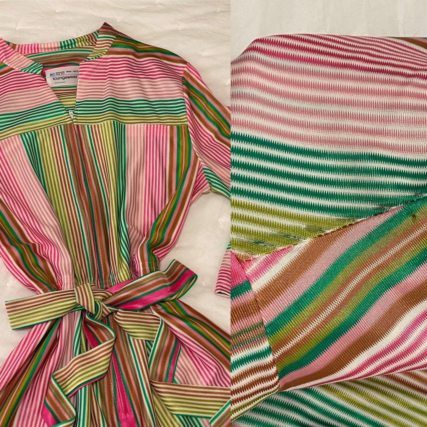 70s-80s Colorful, 3/4 Sleeves Silky Romper (S-L, 27"-36" Waist)