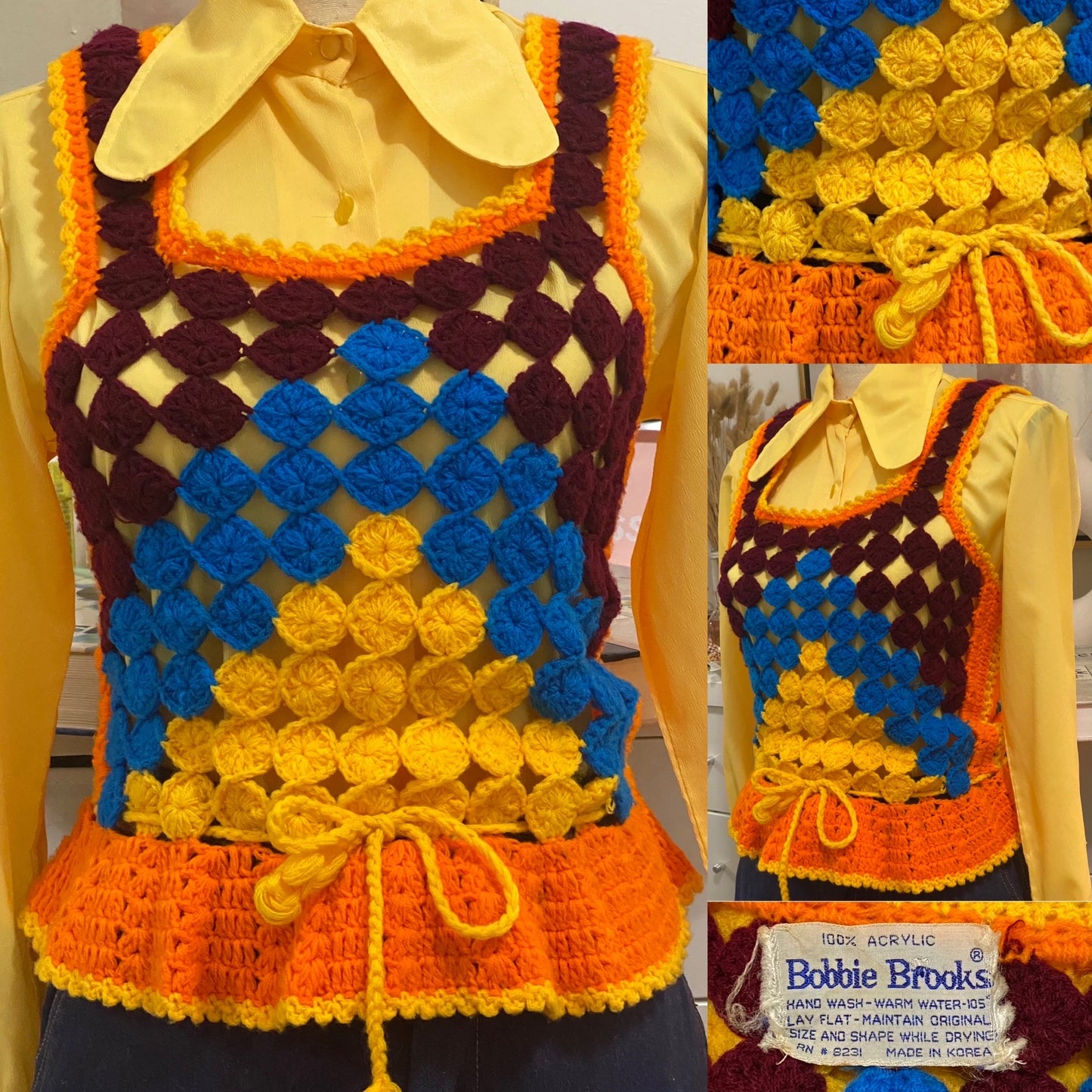 60s-70s Multicolor, Acrylic Crotchet Vest (Medium)
