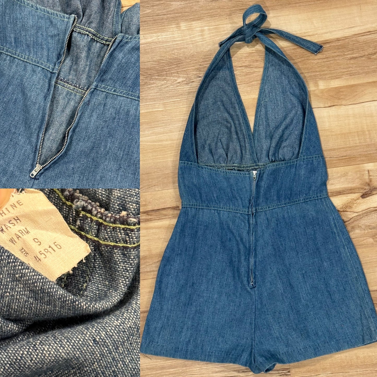 Vintage 70s Denim Halter Romper (XS, 25” waist)
