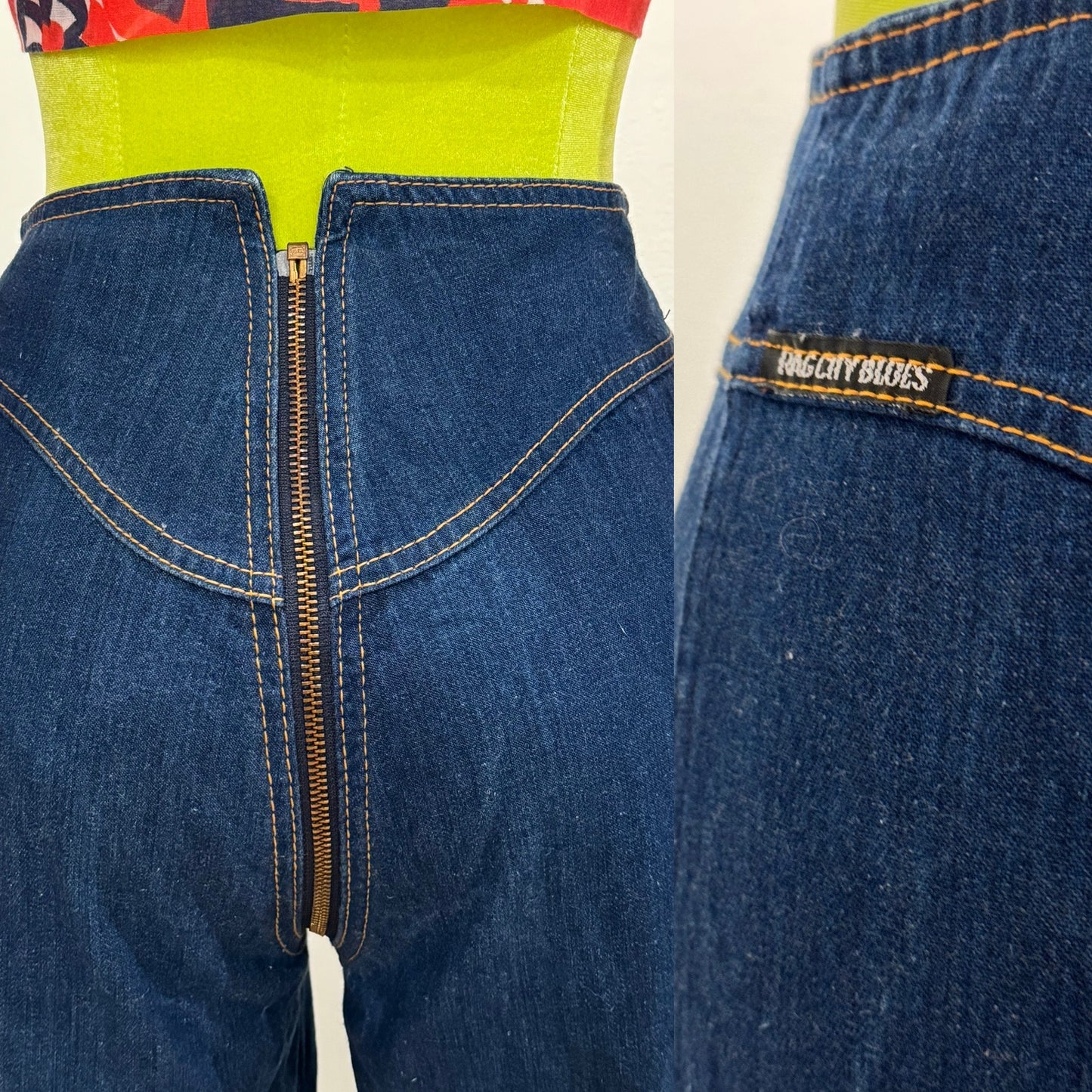 80s Rare Zip Around, High Rise Denim Jeans (XXS-XS, 24"Waist)