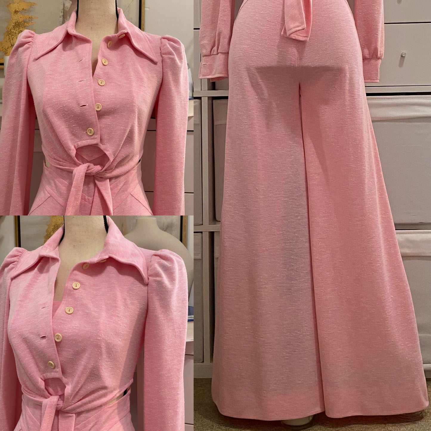 70s 2PC Overall Bell Bottom Jumpsuit W/ Cropped Jacket (XS-S, 25"-26" Waist)