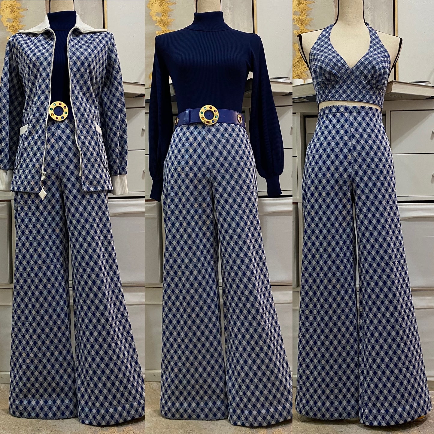 70s Harlequin 3PC Pant Set (M-L, 29”-32” waist)