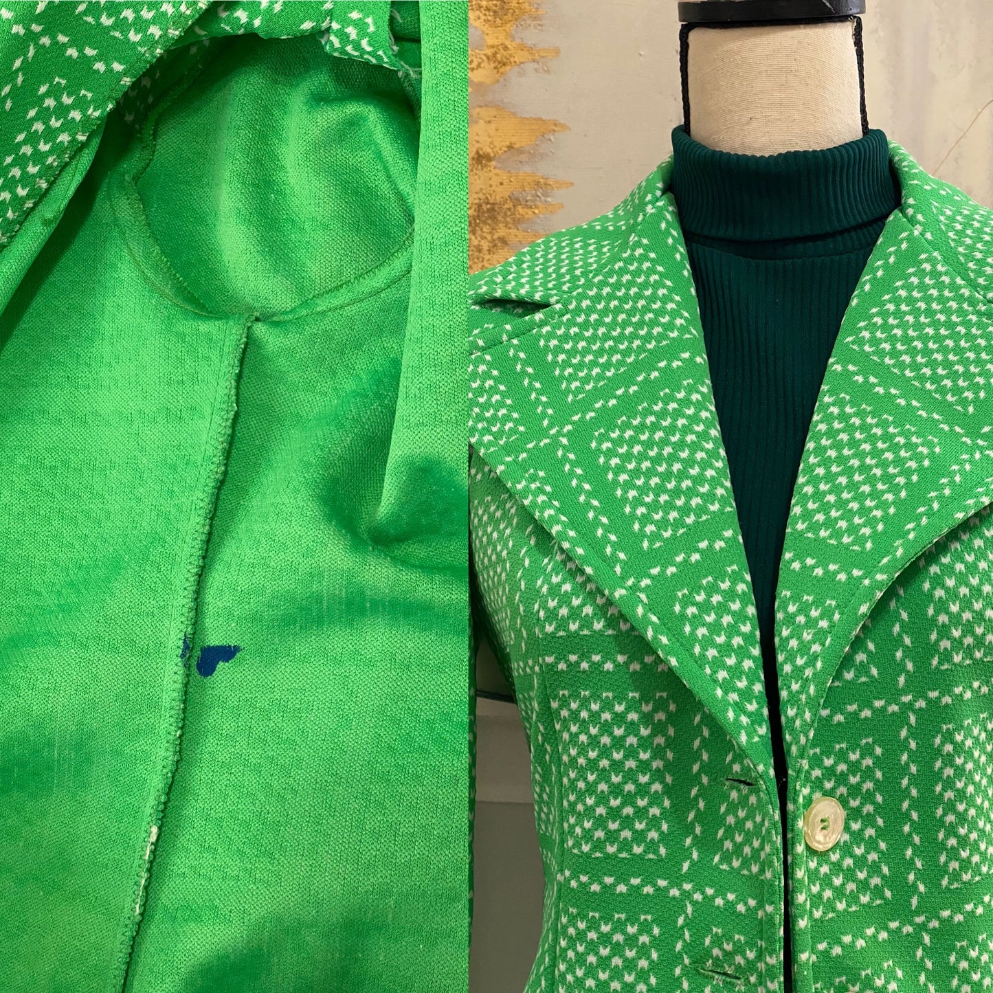 70s Abstract 2PC Wide Leg Pantsuit (M, 31”-32” Waist)