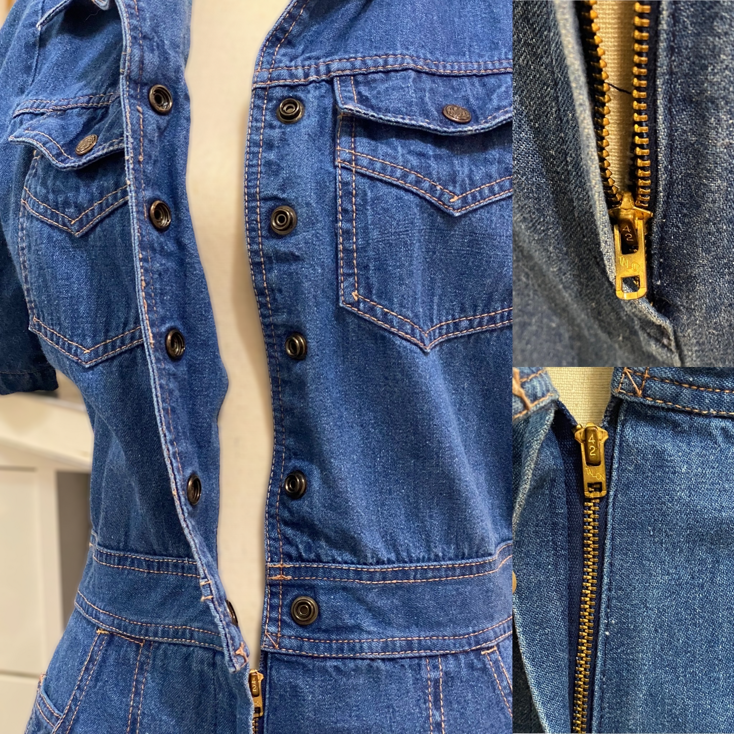 70s Denim Wide Leg Jumpsuit (M, 28" Waist)