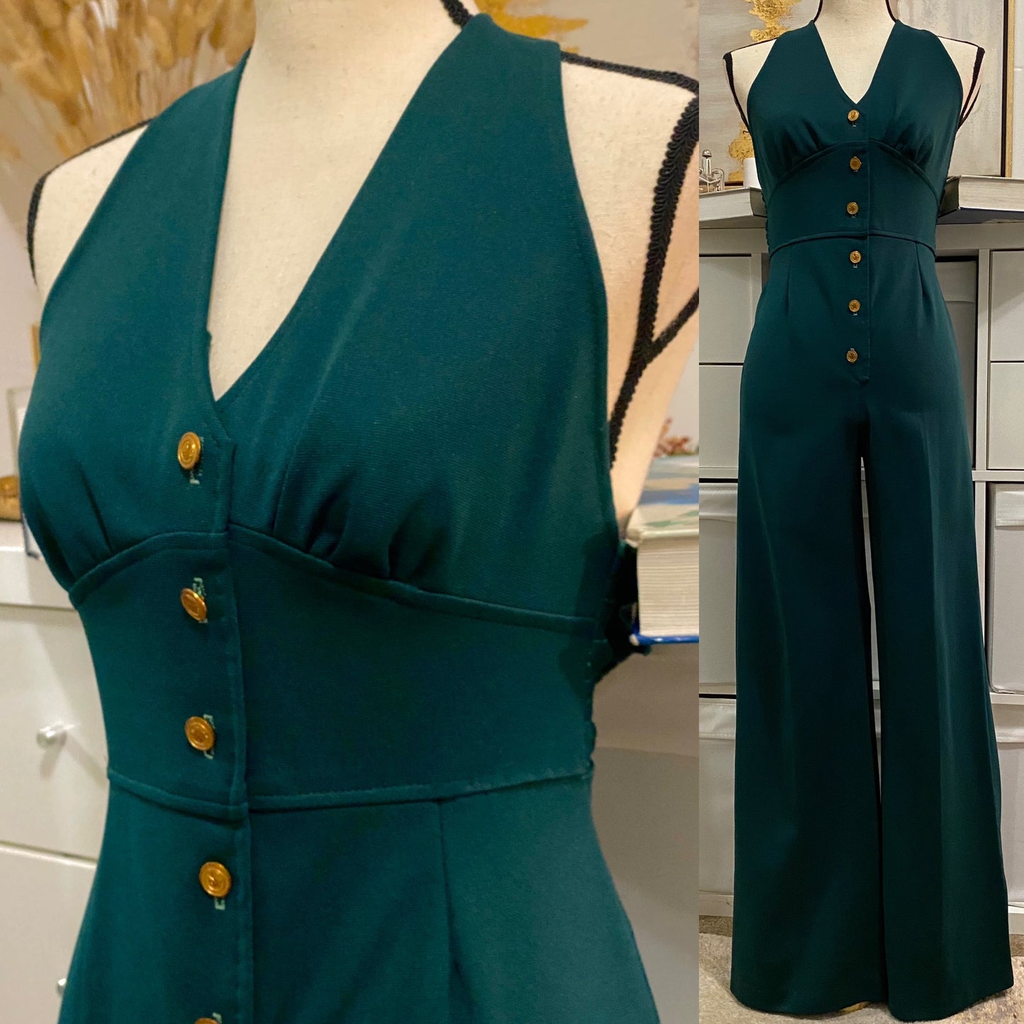 70s Halter Top, Flared Jumpsuit (M, 28”-31”Waist)