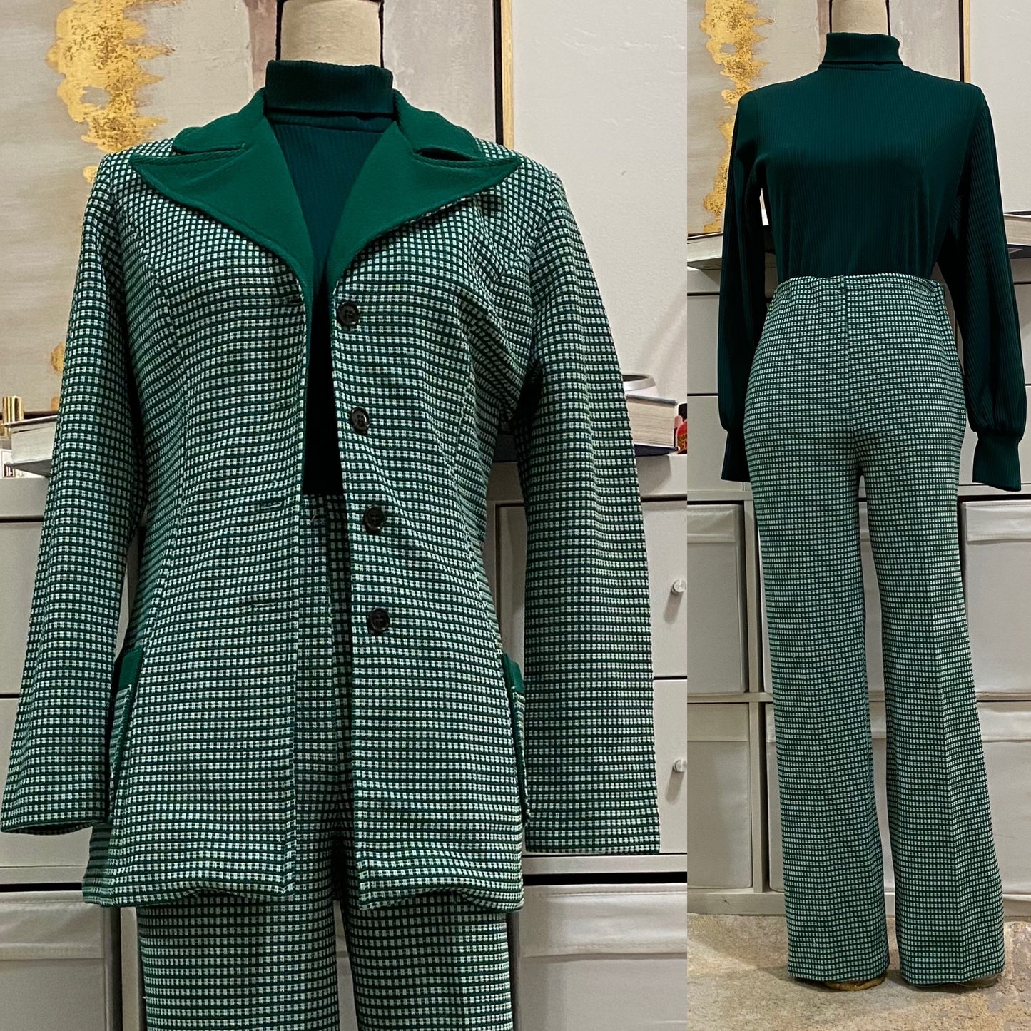 70s Emerald Green 2-Piece Pantsuit (L-XL)