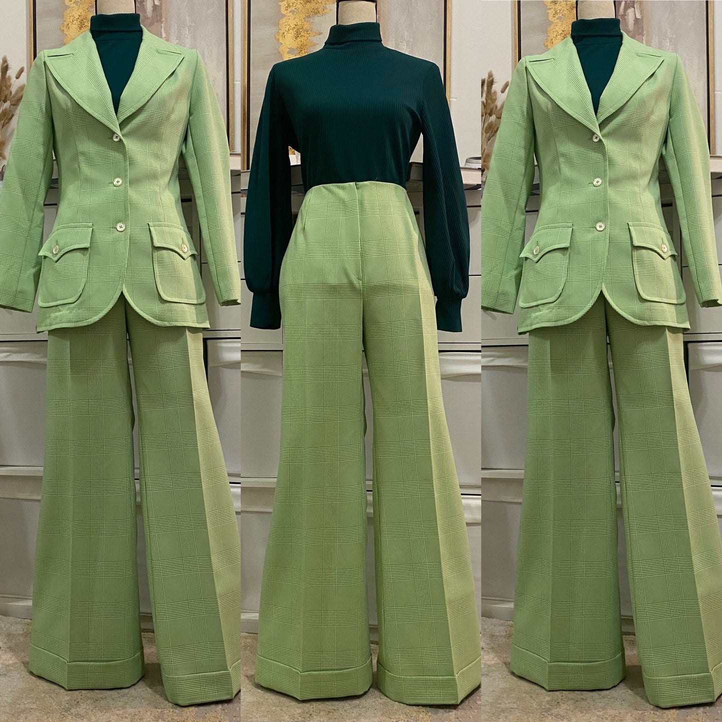 70s Houndstooth 2PC Pantsuit (M,29” waist)