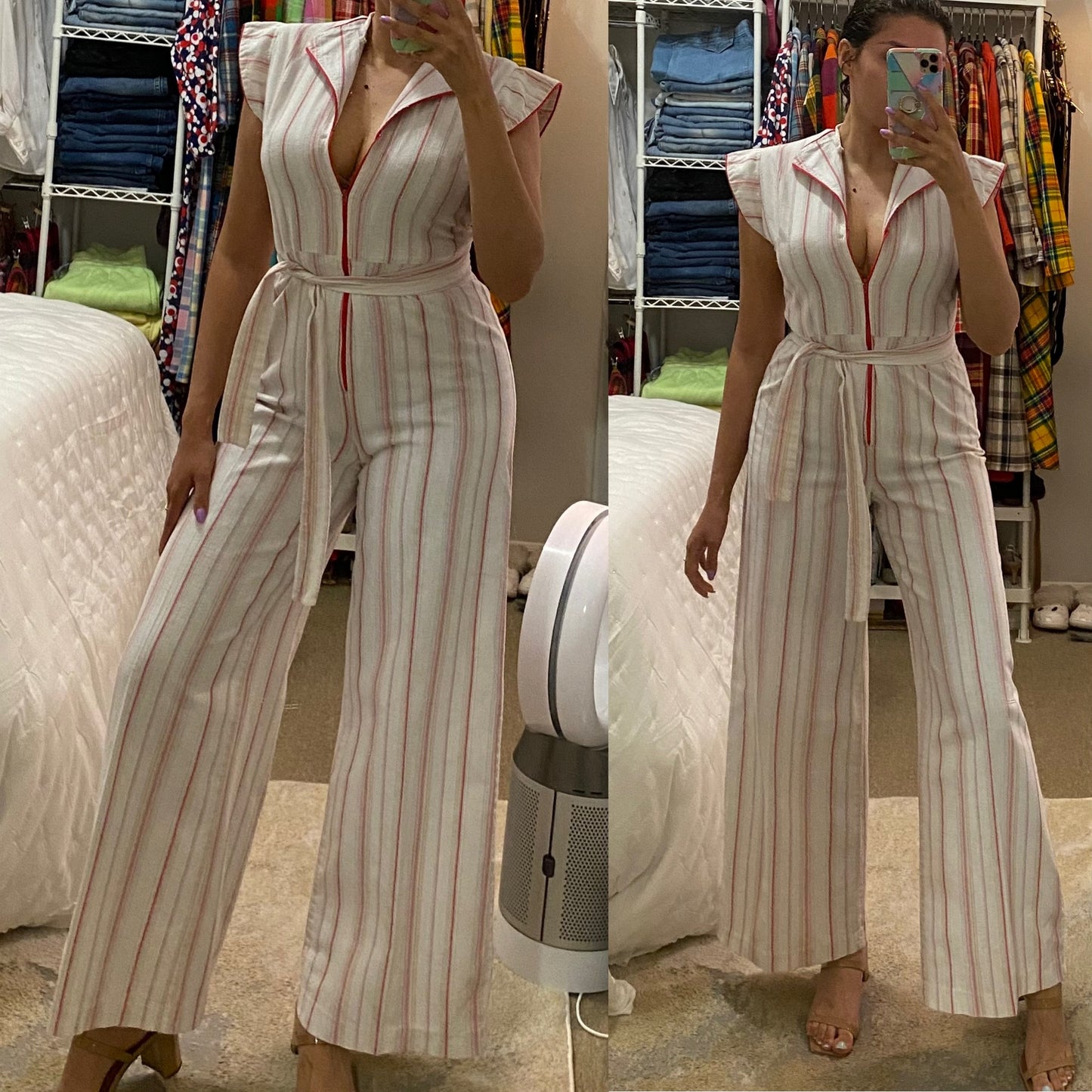 70s Cotton, Zipper Front, Wide Leg Jumpsuit (S-M, 27”-28”waist)