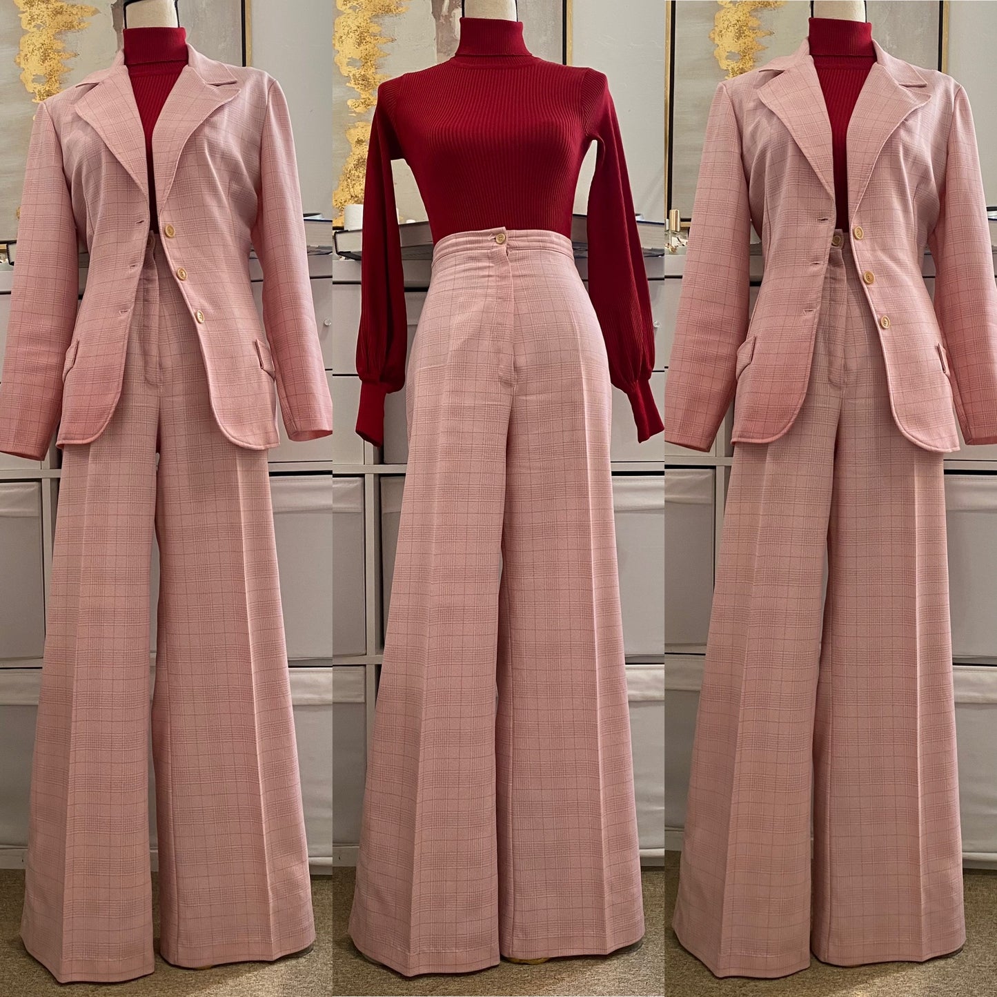 70s Glen Plaid 2PC Pantsuit (L, 31"-34" Waist)