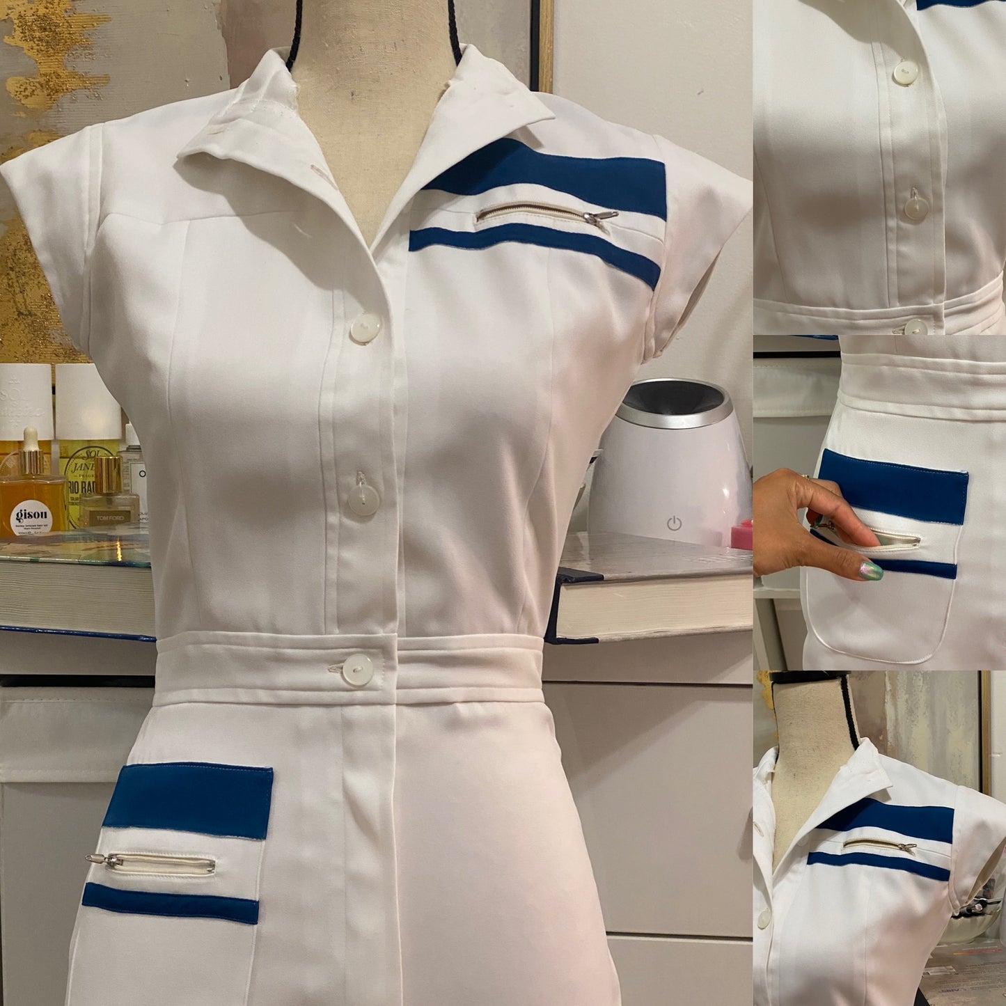 70s Nautical Wide Leg Jumpsuit (S,26” waist)