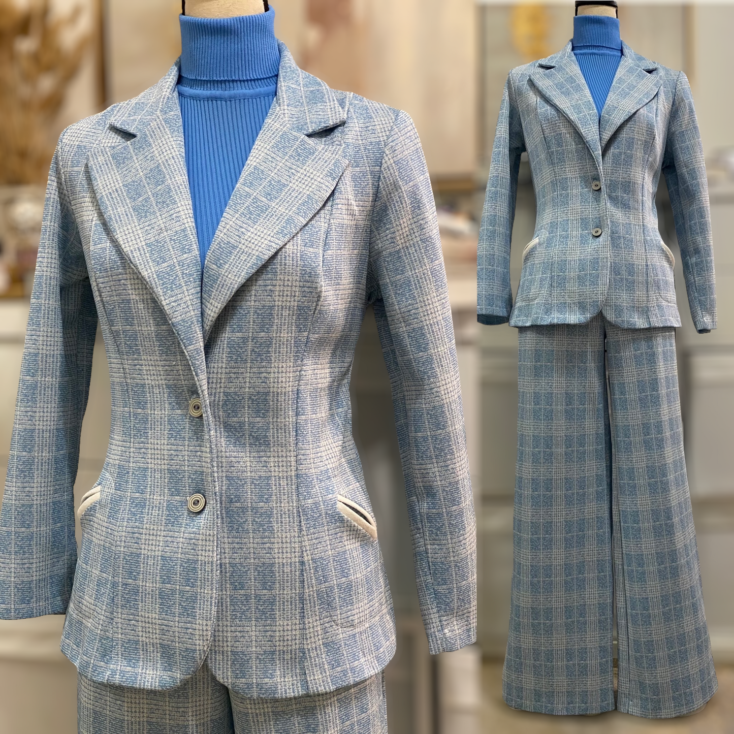 70s Plaid 2PC Pantsuit (M, 30"-32"W)
