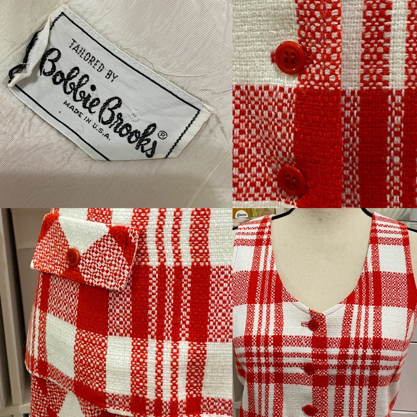 60s Bobbie Brooks Plaid 2pc Vest Skirt Set (S, 26”-27” waist)