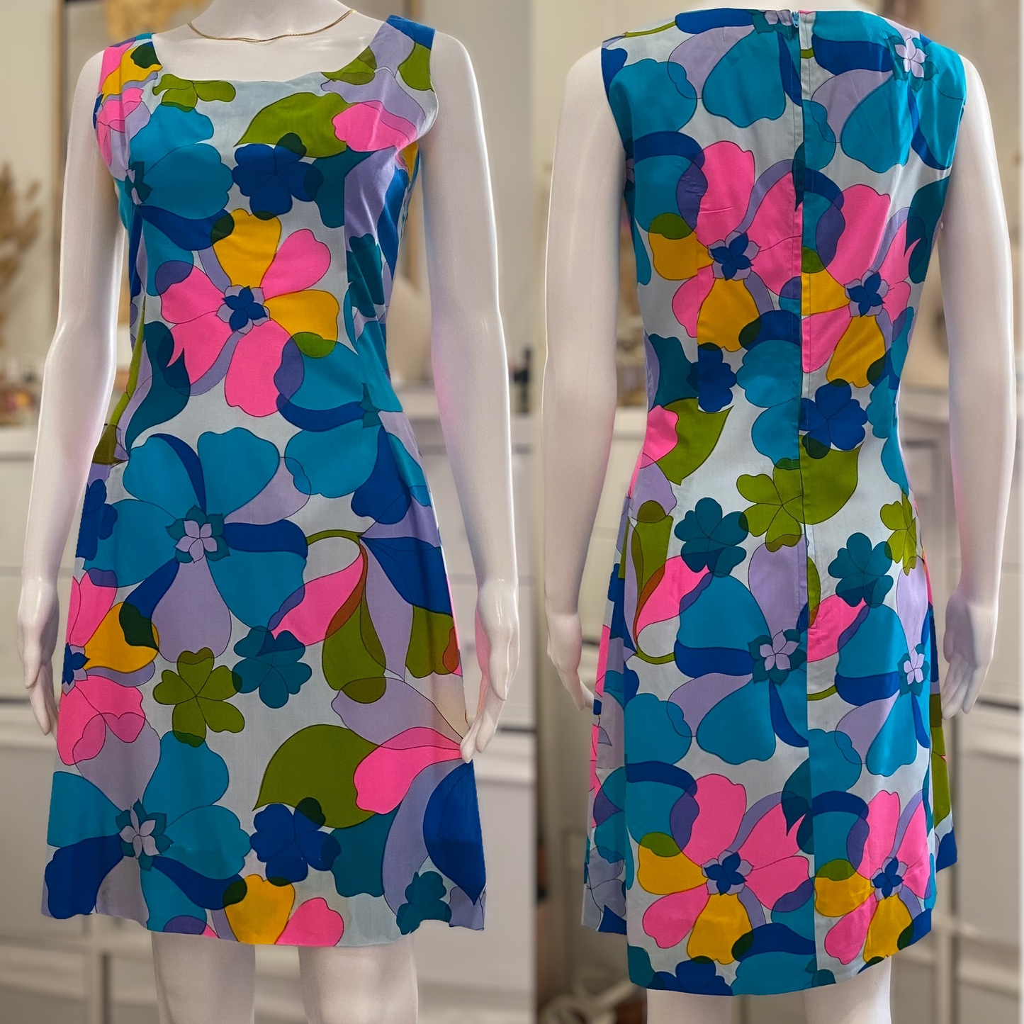 60's-70's Floral Fit & Flare dress (XS-S)