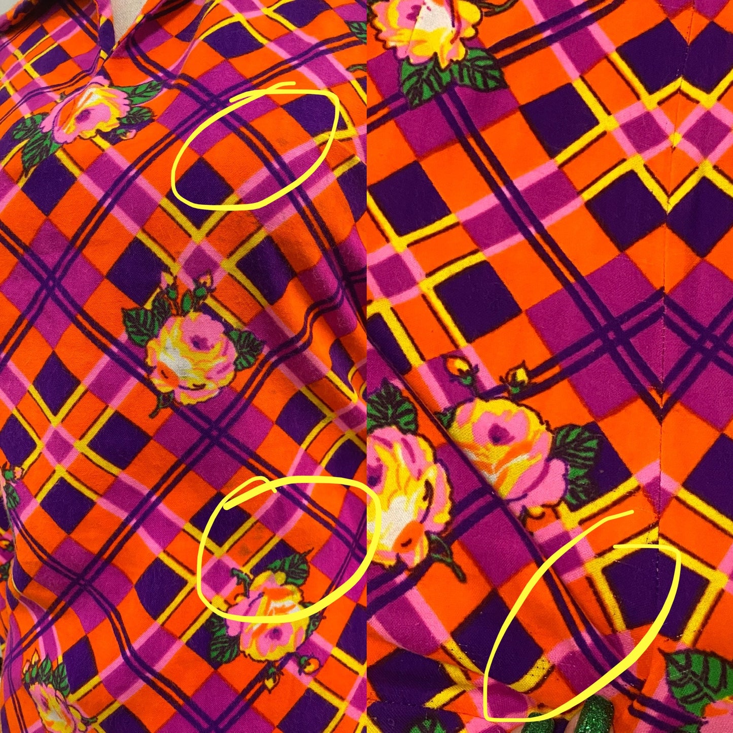 60s-70s psychedelic floral 2PC palazzo pant set (S,26”waist)