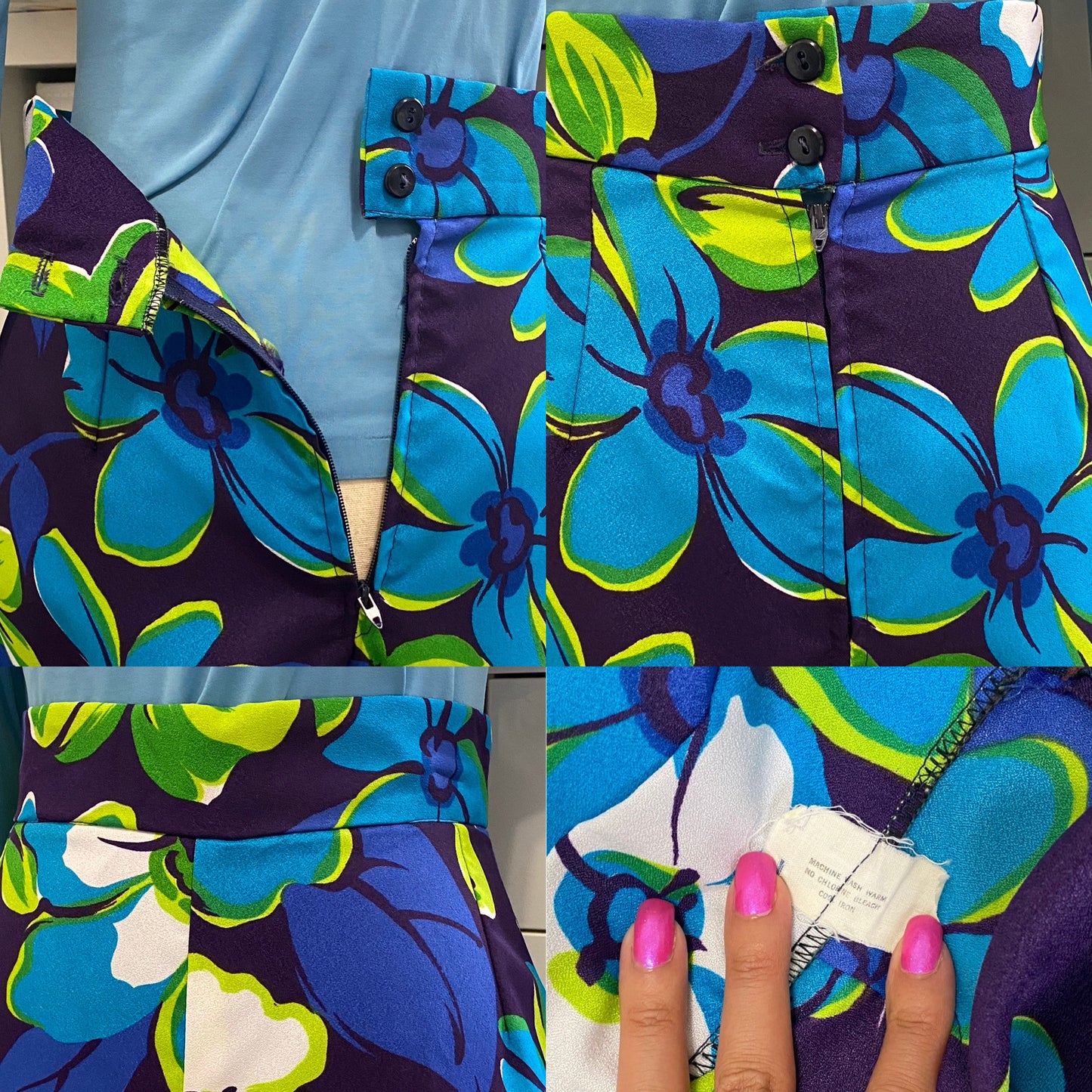 60s-70s Tropical Floral Massive Palazzo Pants (S, 27" Waist)