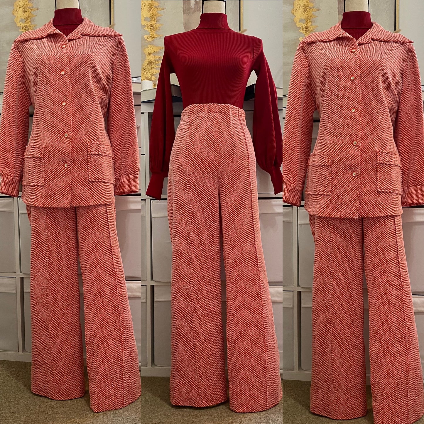 70s 2PC Textured Leisure Pantsuit (XL, 34"-40" Waist)