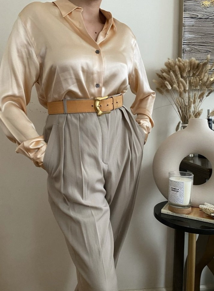 Peach Silky Long Sleeve Blouse