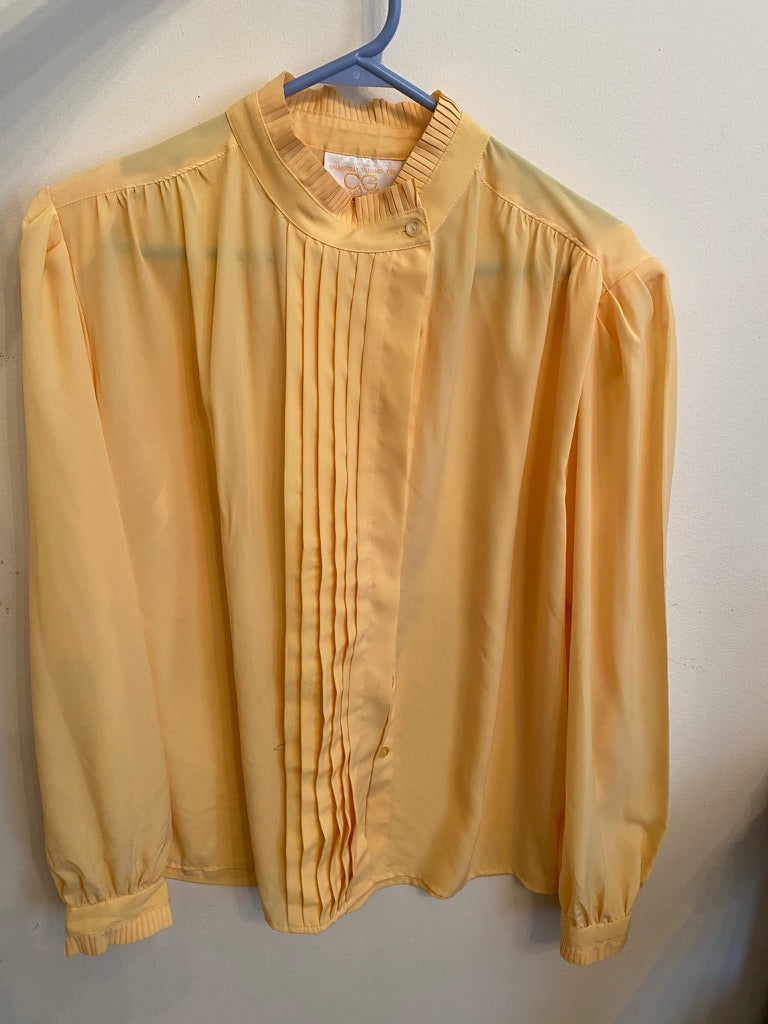 Yellow Pleated Long Sleeve Blouse
