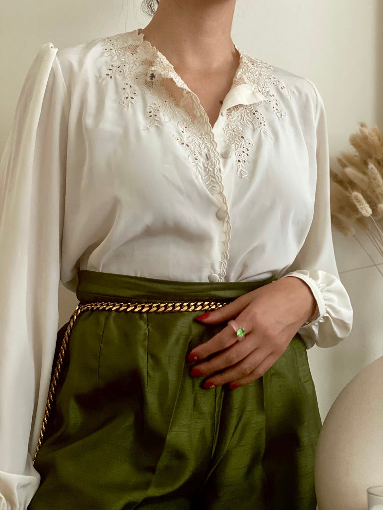 Floral silky lace long sleeve blouse