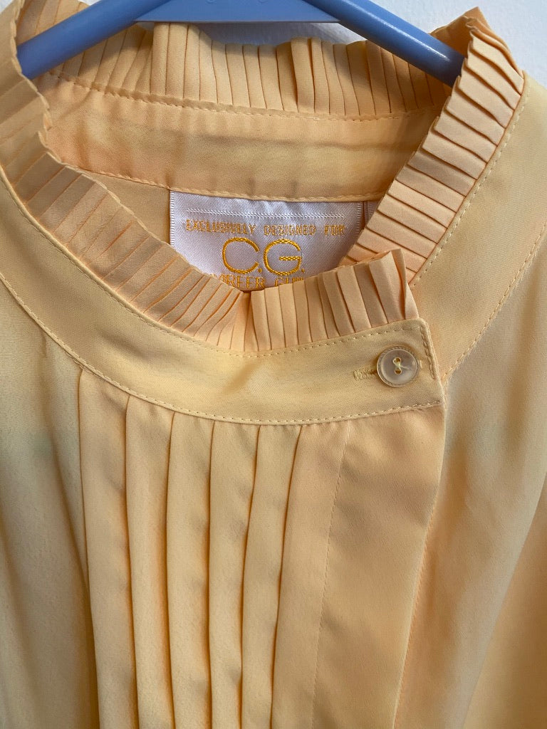 Yellow Pleated Long Sleeve Blouse
