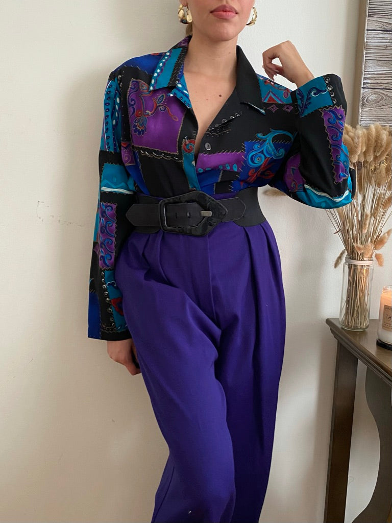 Abstract Print Long Sleeve Blouse